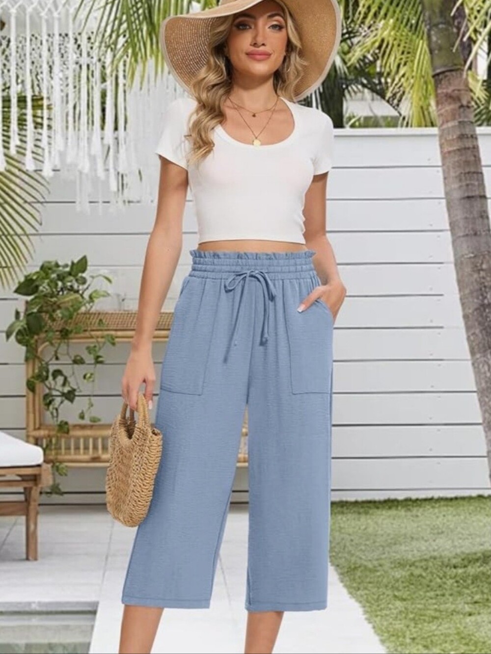 MLXSJ Womens Capri Pants XXL (20- 22) Wide Leg High Waisted NEW Tags Drawstring
